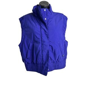 Puffer‎ Vest Womens Small Blue Quilted Zip Pockets High Neck Stand Collar Warm